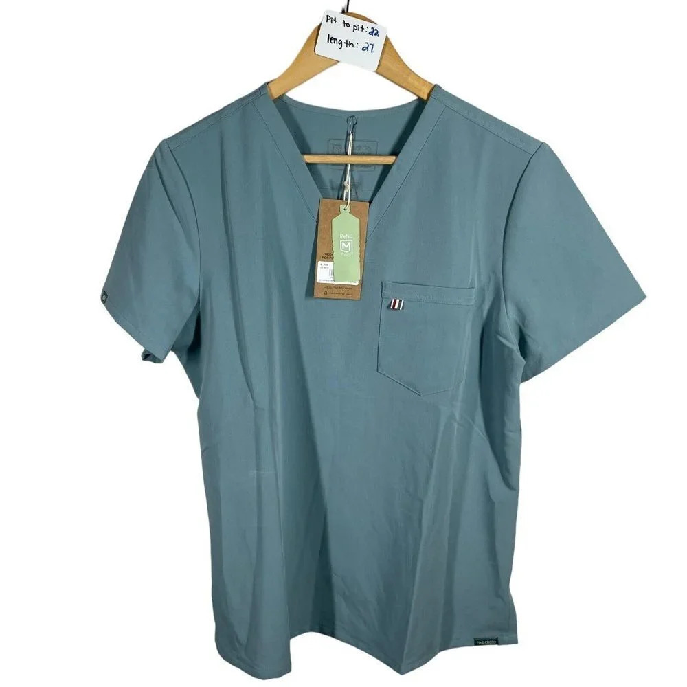 Mediclo Sal  Essential Scrub Top Blue Size L Womens V‎ Neck NWT Short Sleeve